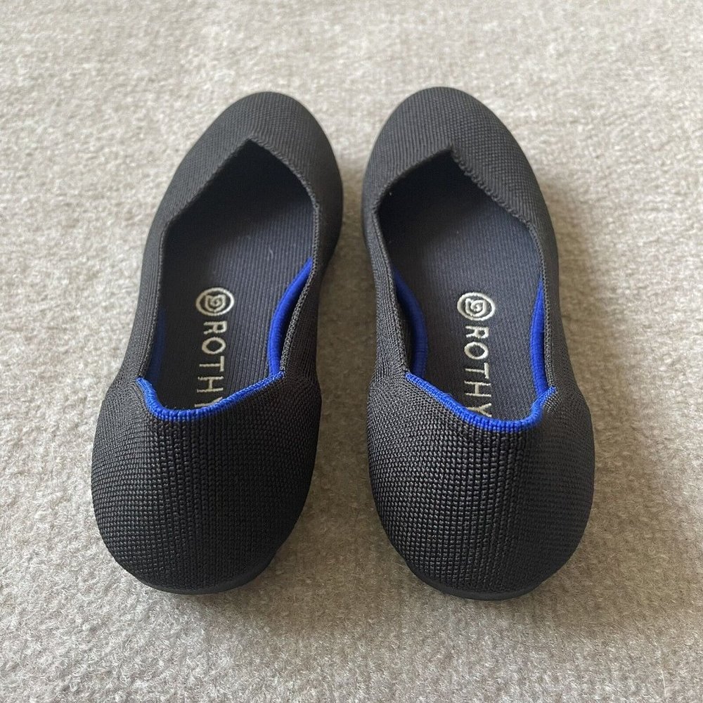Rothy’s Shoes Womens Size 7.5 Black The Flat Round Toe Casual Knit Ballet Flats - Picture 4 of 14